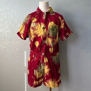 Free People Red Tropical Palm Print Cotton Romper Size S